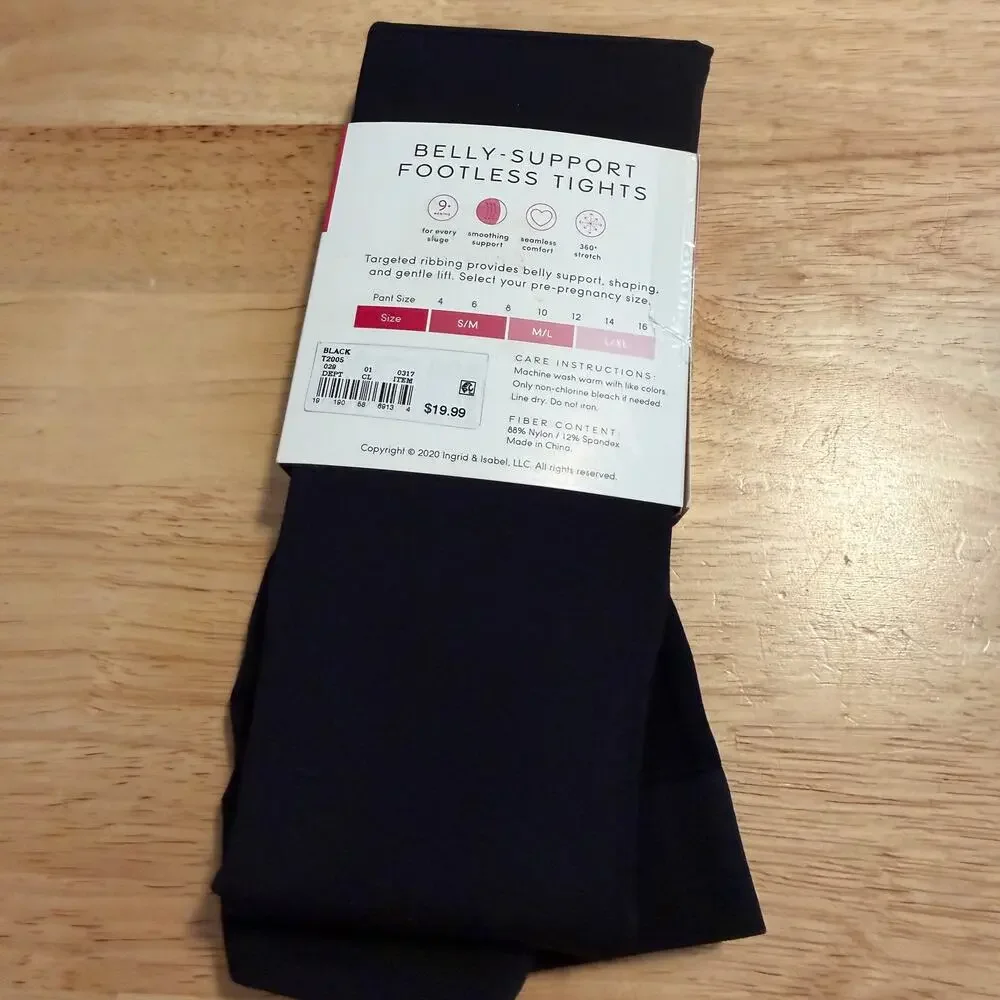 Isabel Maternity Black Belly Support Seamless Footless Tights - Size M/L - NWT